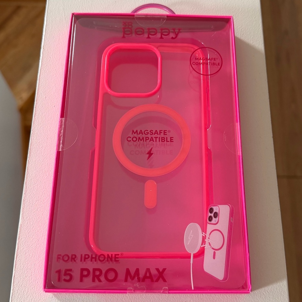 Brand new”XO Poppy”phone case (Magsafe,compatible)iPhone 15 Pro Max.(Clear/pink)
